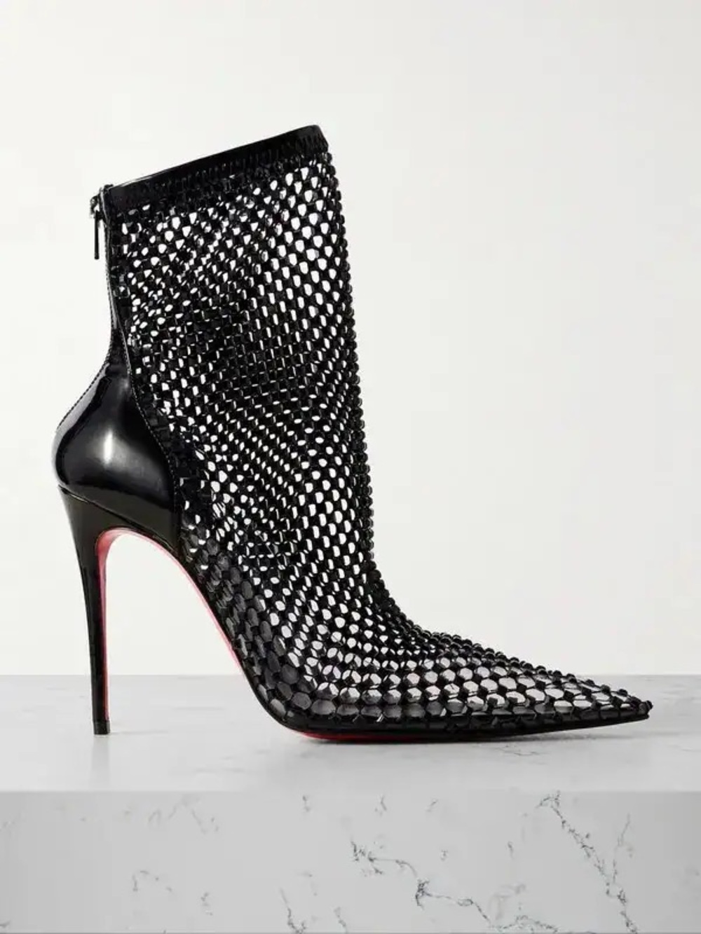 Louboutin Black Kate Max 100 CRYSTAL  MESH ANKLE BOOTS Size 39 New